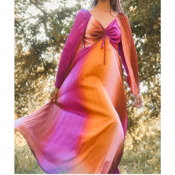 Skies Are Blue Retro Gradation Pleated Maxi Dress - Picture 1 of 6